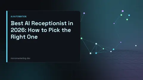 Title card reading Best AI Receptionist in 2026: How to Pick the Right One beside a glowing cyan node network on a dark grid