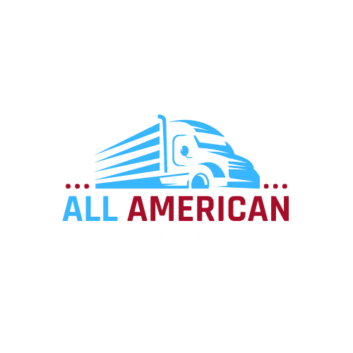 Logo of All American Moving Group featuring a stylized moving truck, with "ALL AMERICAN" in bold red and blue text, representing nationwide moving services and modern logistics solutions.